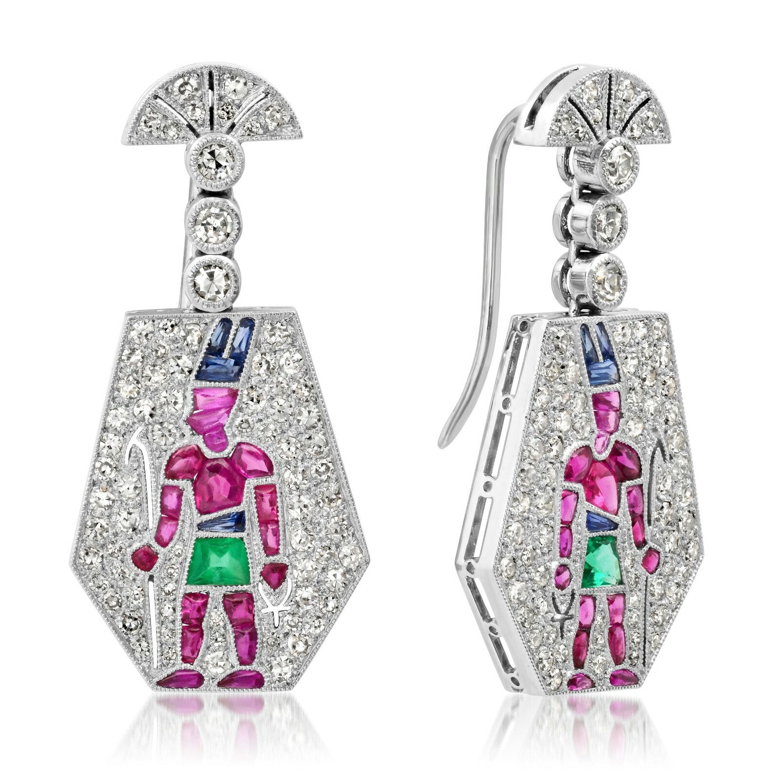Diamond Egyptian Pharaoh Ankh Platinum Earrings Certified Natural 2.81 TCW Gems