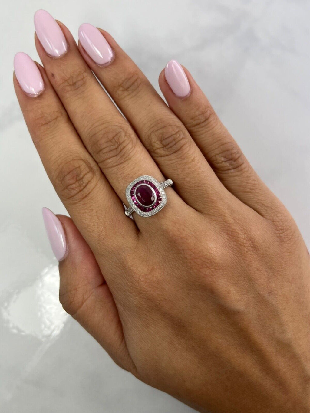 Art Deco Oval Ruby Diamond Platinum Engagement Ring Natural 1.87 CTW Certified
