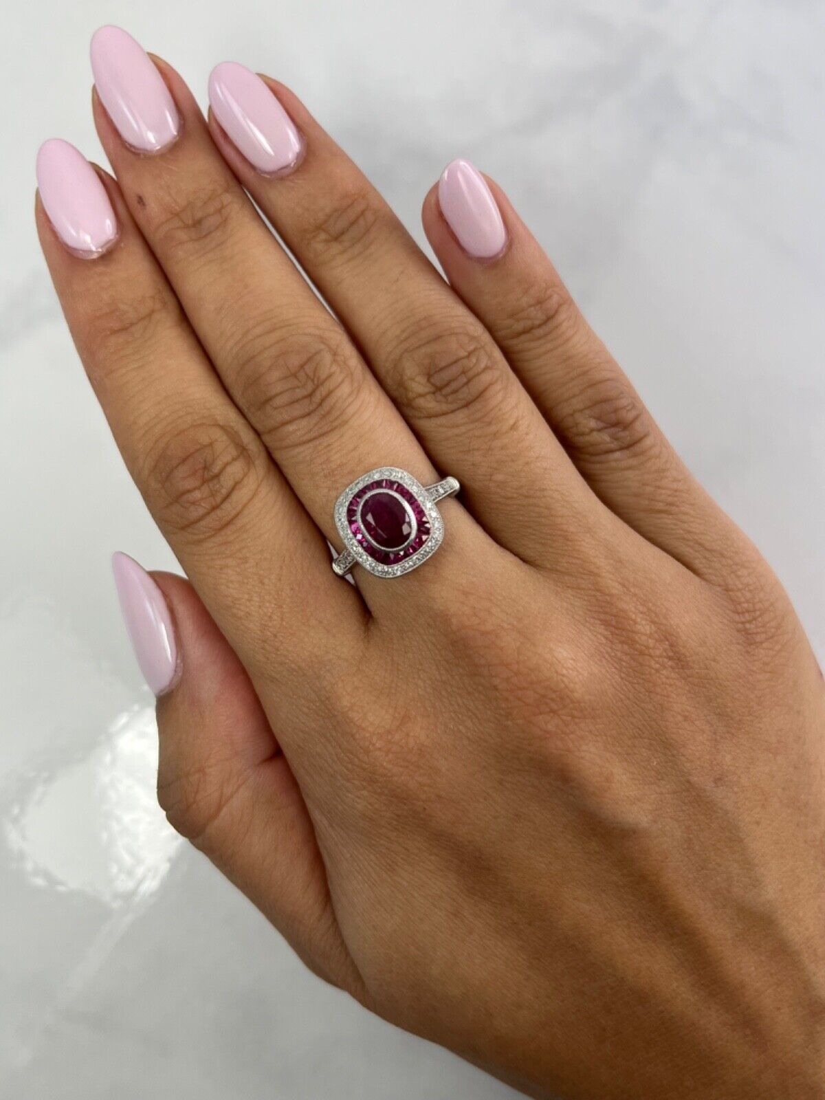 Art Deco Oval Ruby Diamond Platinum Engagement Ring Natural 1.87 CTW Certified