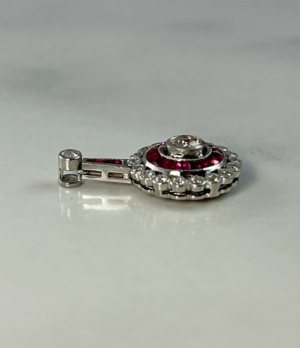 Platinum Ruby Diamond Pendant Necklace 1.02 TCW Natural Certified Round Baguette