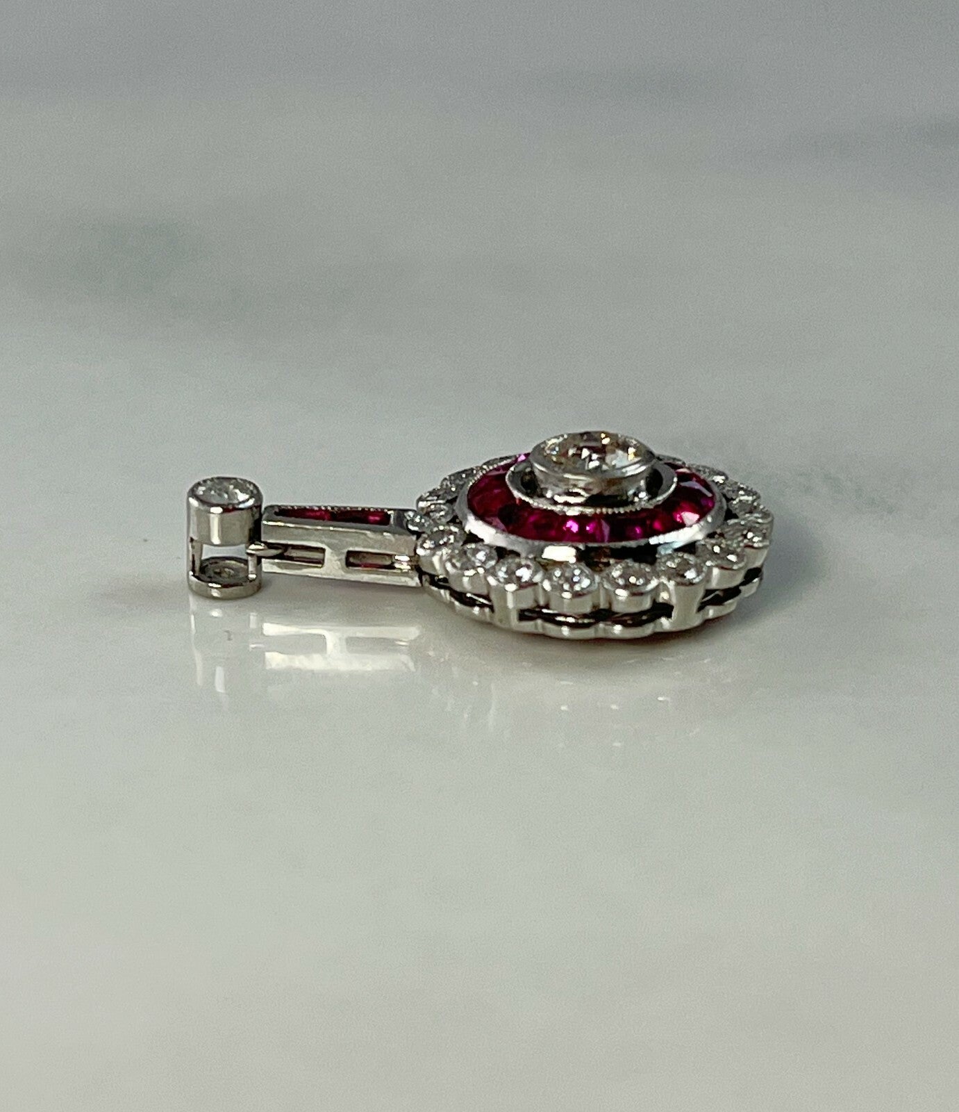 Platinum Ruby Diamond Pendant Necklace 1.02 TCW Natural Certified Round Baguette