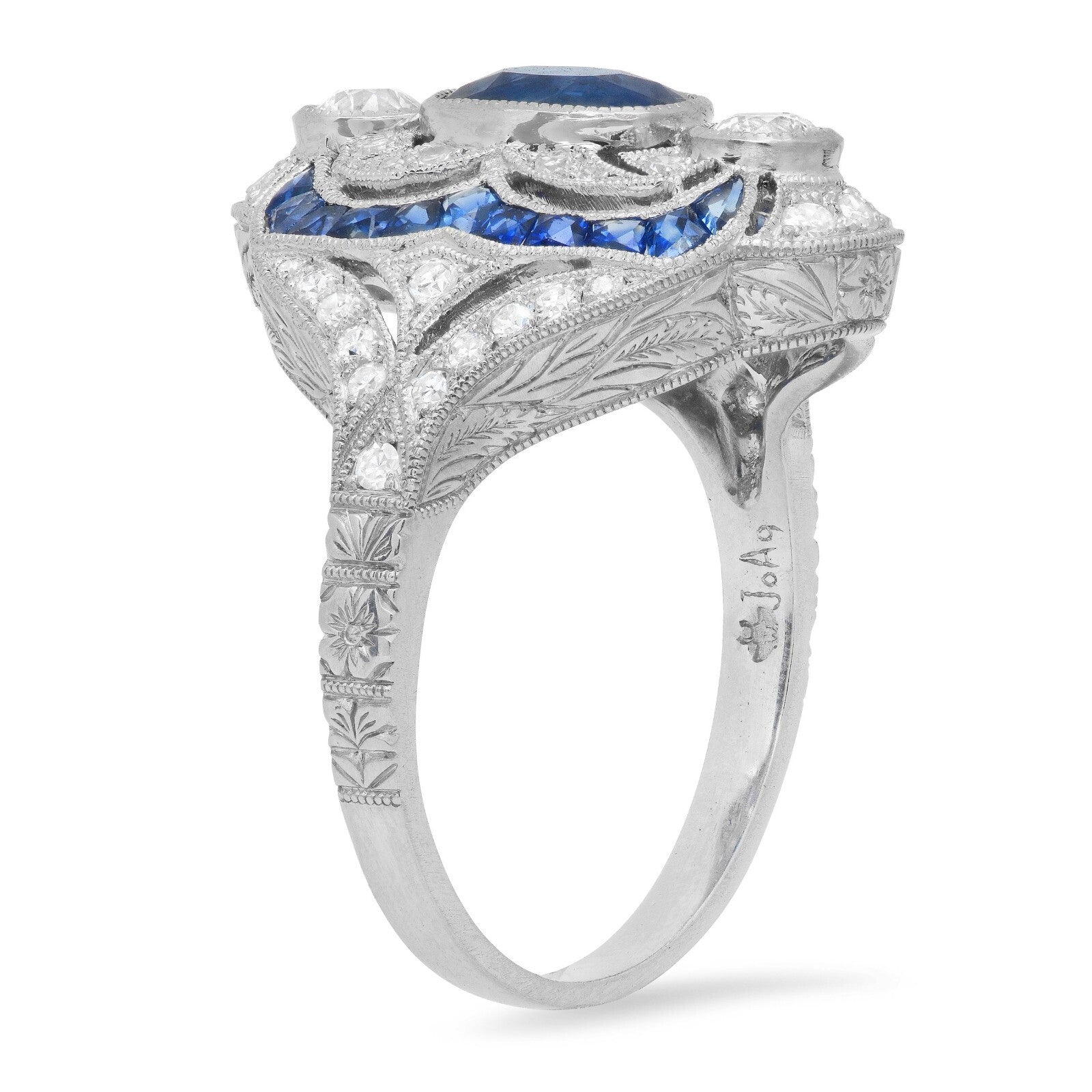 Art Deco Sapphire Diamond Platinum Ring Old Mine European Cut Natural 1.59 CTW