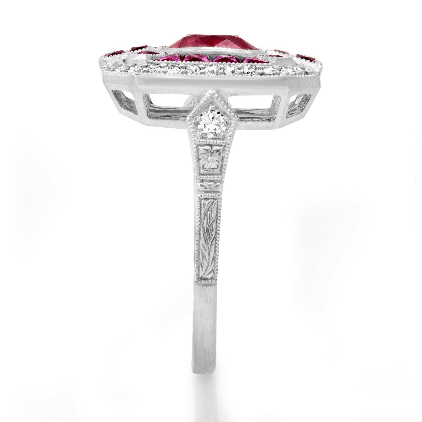 Cushion Ruby Diamond Platinum Ring Art Deco Natural 2.57 TCW