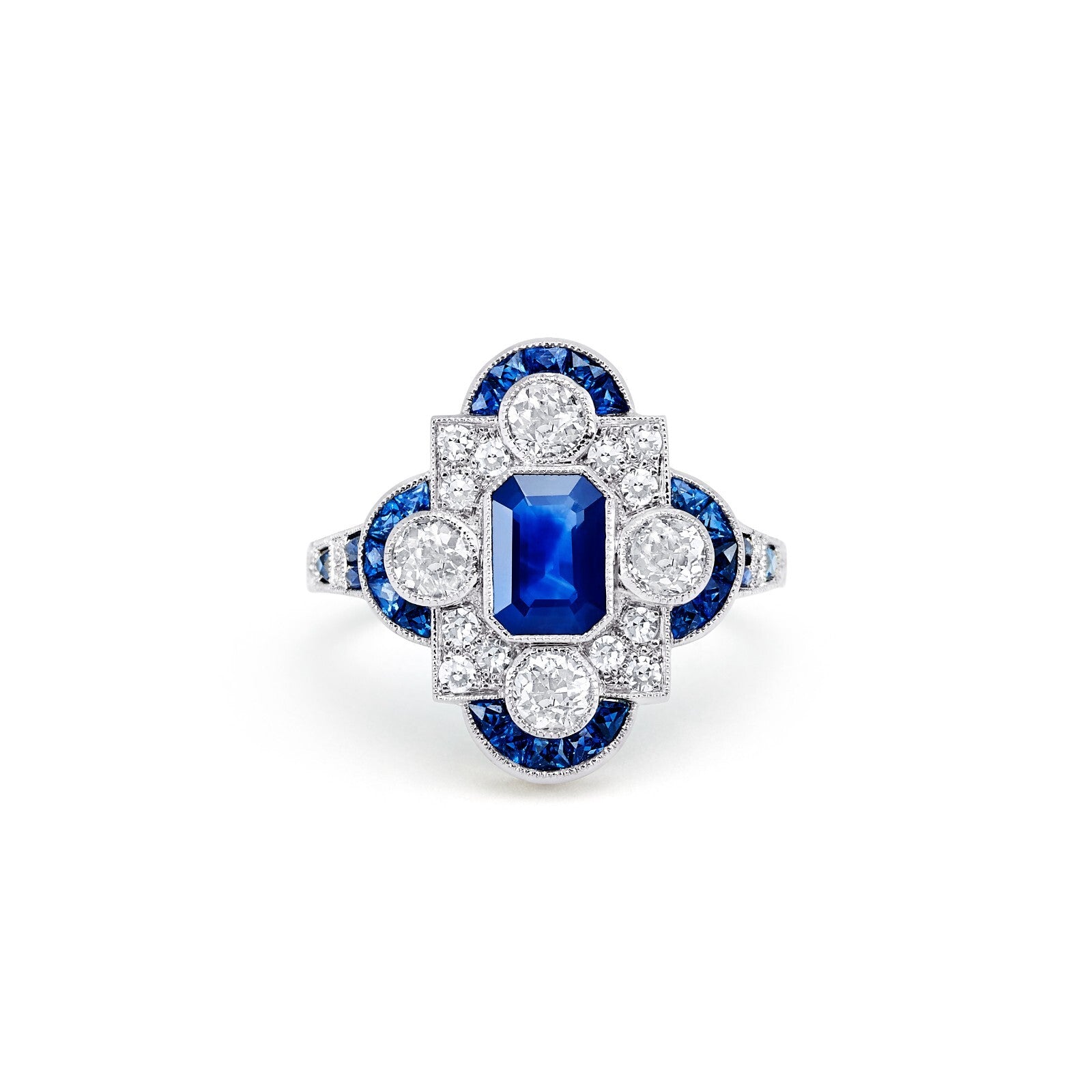 Blue Sapphire Diamond Platinum Ring Art Deco Style Natural 2.38 TCW Emerald Cut