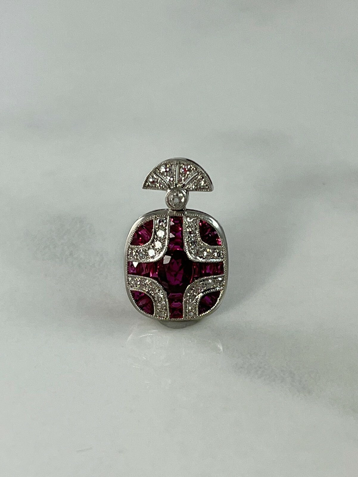 Ruby Diamond Platinum Pendant Necklace Art Deco Oval Natural 2.02 CTW