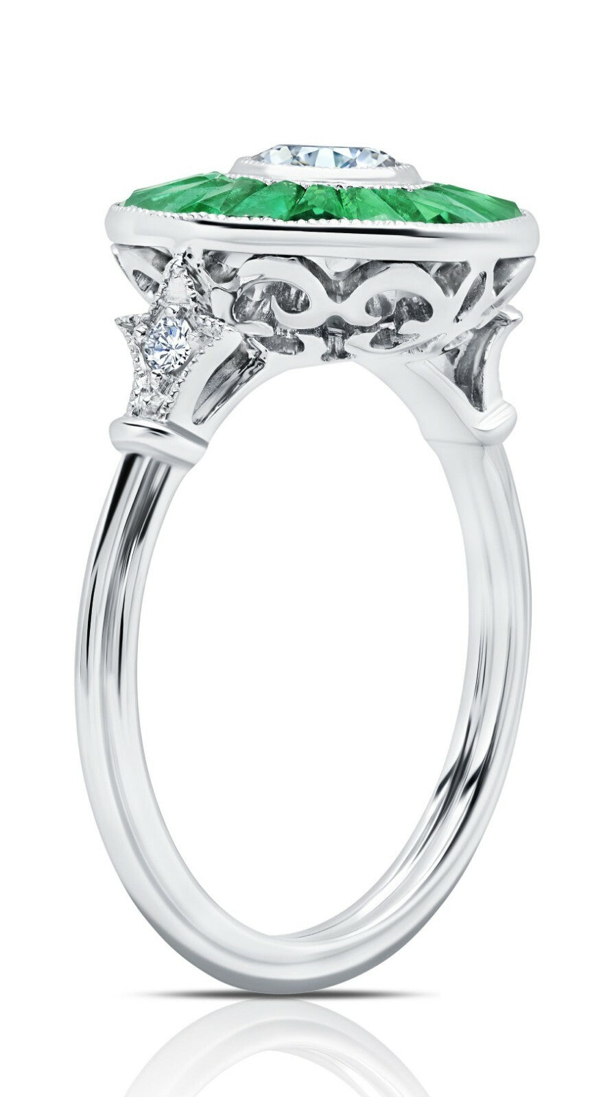 Diamond And Emerald Platinum Engagement Ring Art Deco Natural Handmade 2.20 CTW