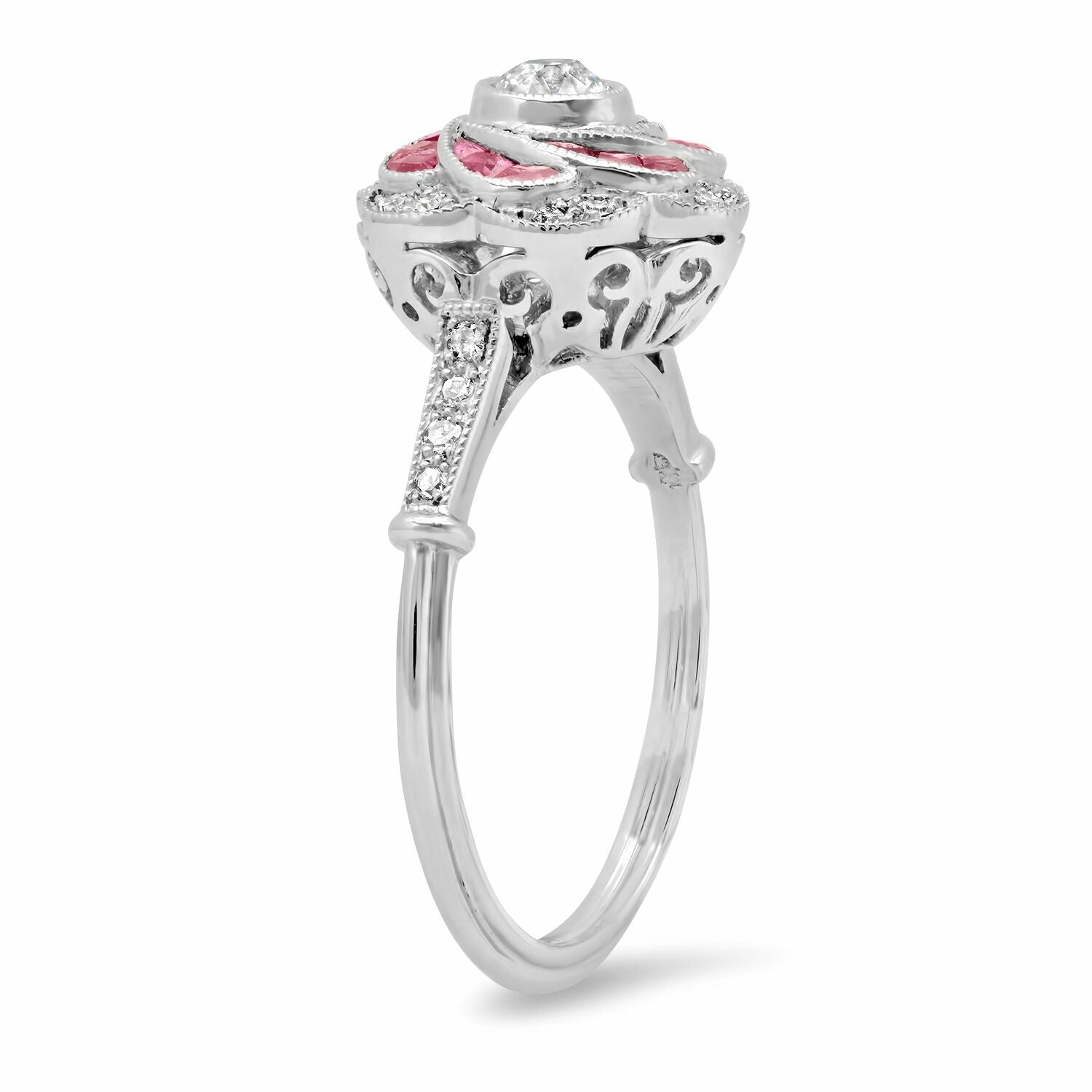Ruby Diamond Platinum Flower Ring Natural Art Deco 1.10 CTW Handmade Cocktail
