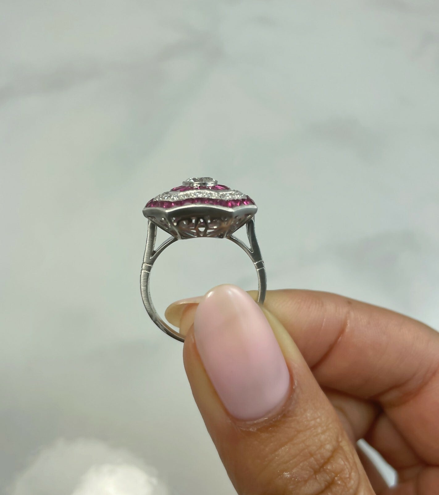 Diamond Ruby Platinum Engagement Ring Art Deco Natural 2.18 TCW Antique Inspired