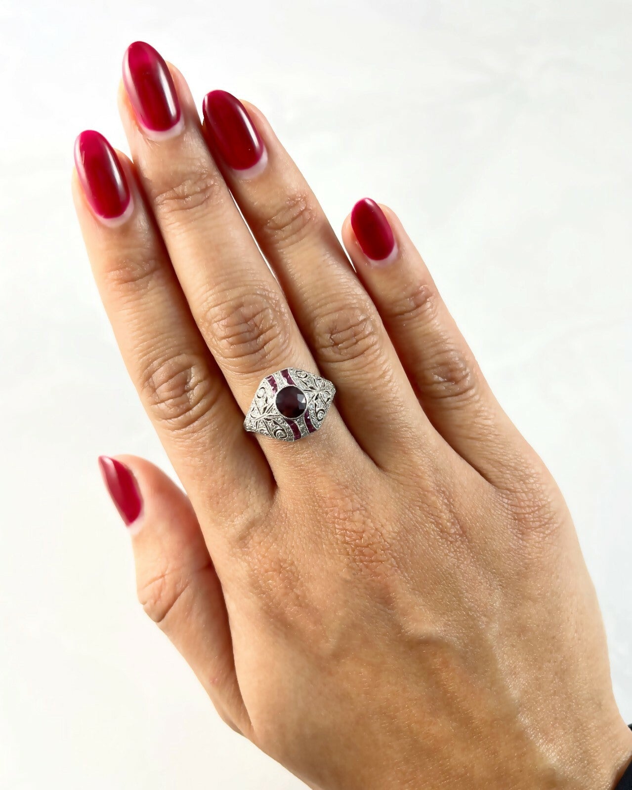 GIA Ruby Diamond Art Deco Platinum Ring Natural NO HEAT Estate Antique Inspired