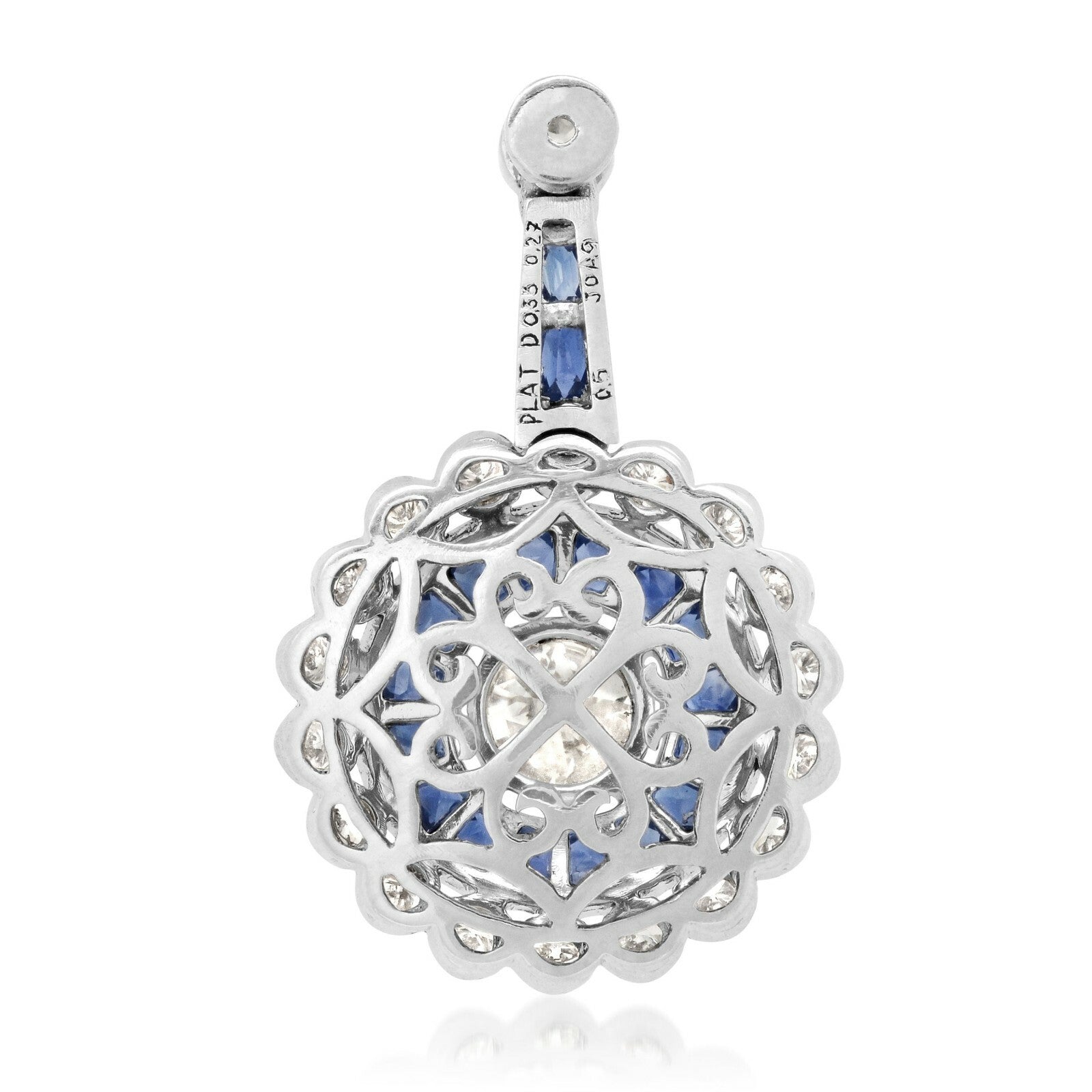 Blue Sapphire Diamond Platinum Pendant Necklace Art Deco Natural 1.27TCW