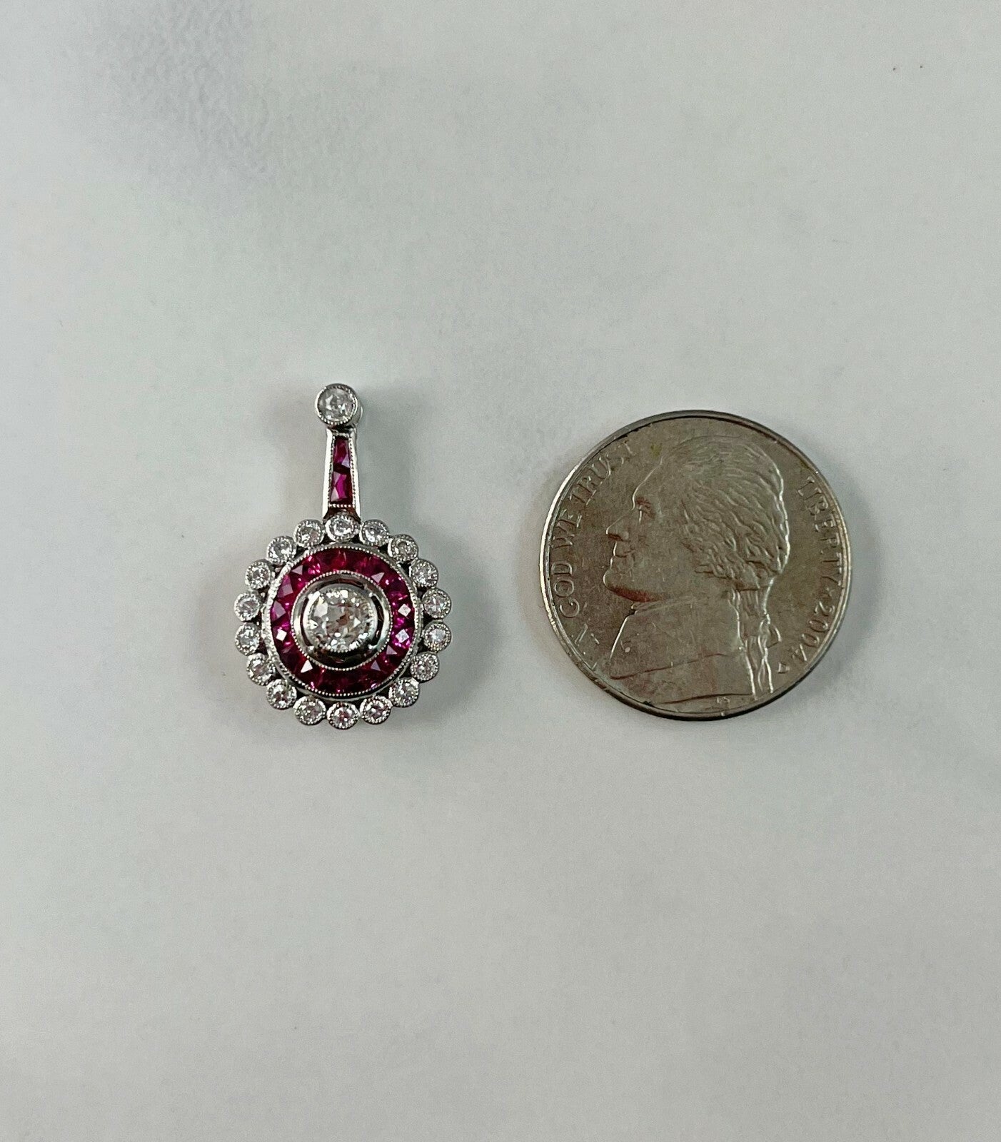 Platinum Ruby Diamond Pendant Necklace 1.02 TCW Natural Certified Round Baguette
