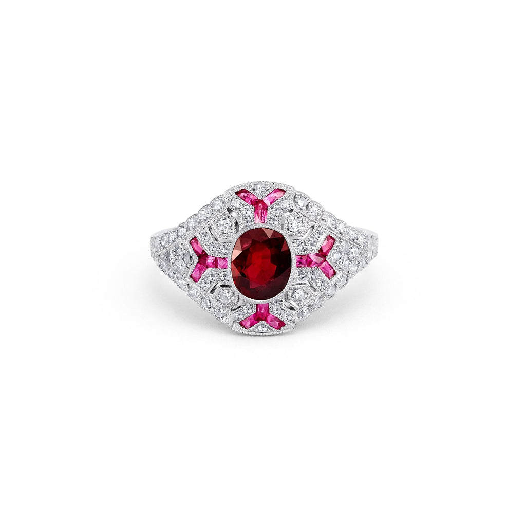 Ruby Diamond Platinum Engagement Ring Art Deco Natural 1.46 TCW Certified