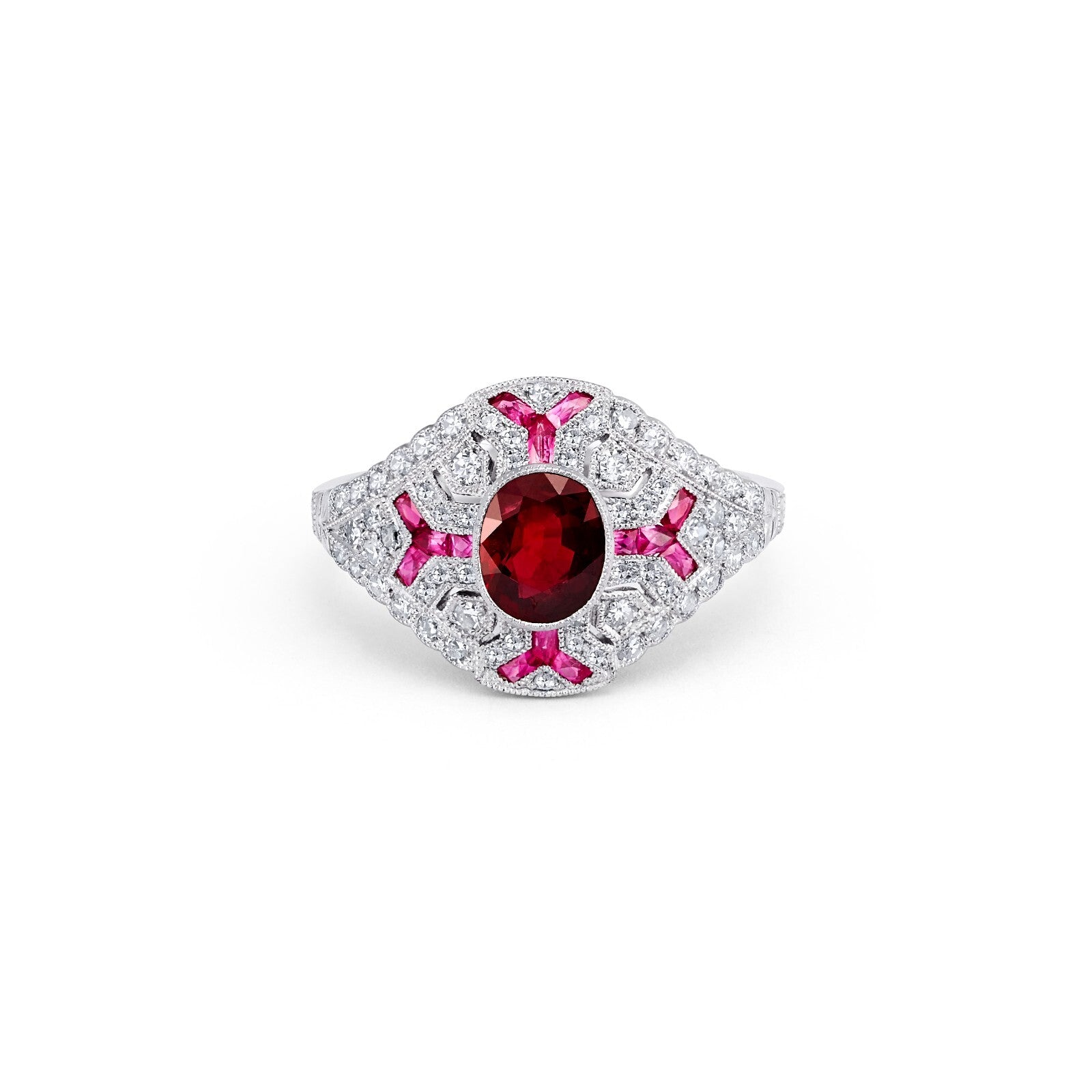 Ruby Diamond Platinum Engagement Ring Art Deco Natural 1.46 TCW Certified