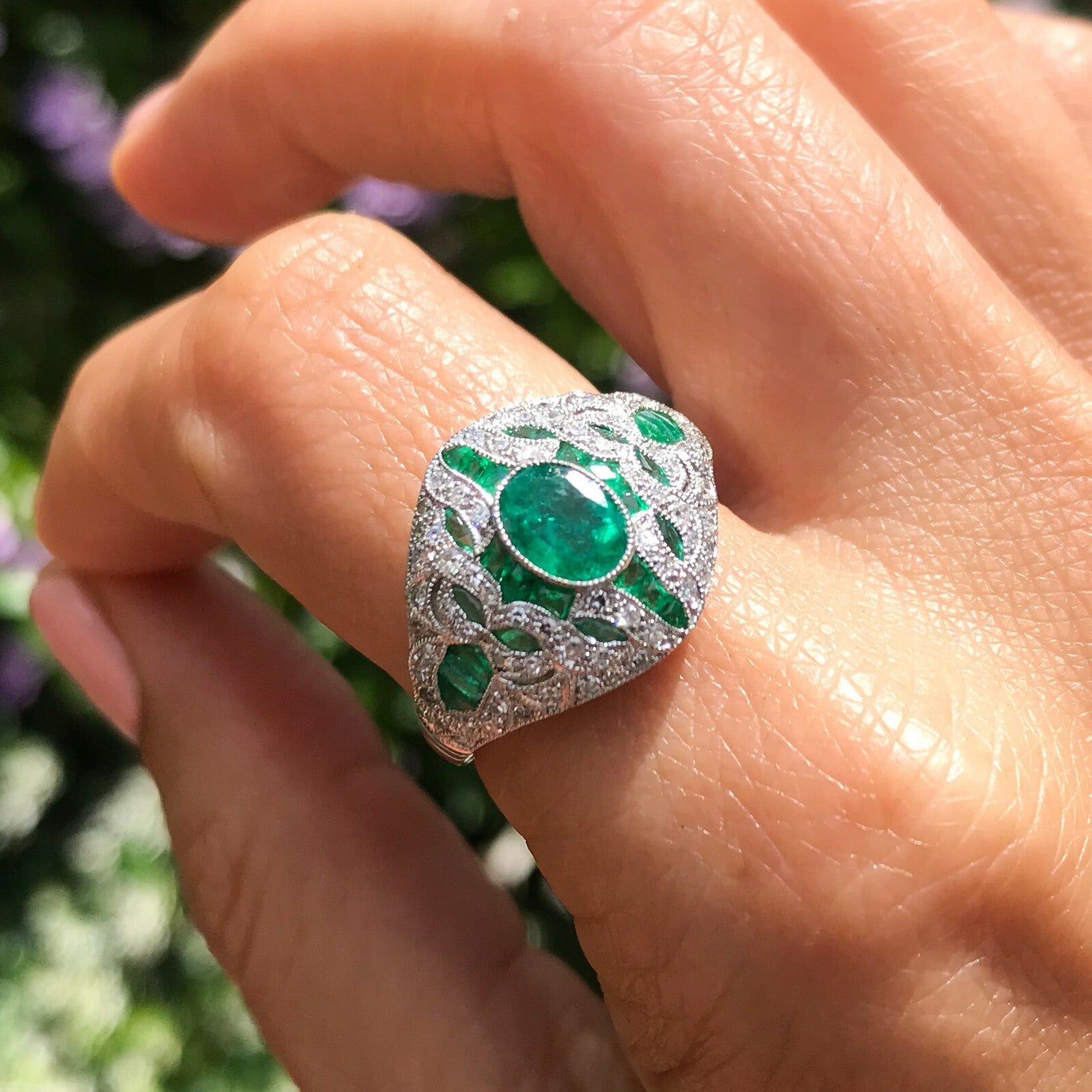 Platinum Diamond Emerald Ring Art Deco 2.49 CTW Natural