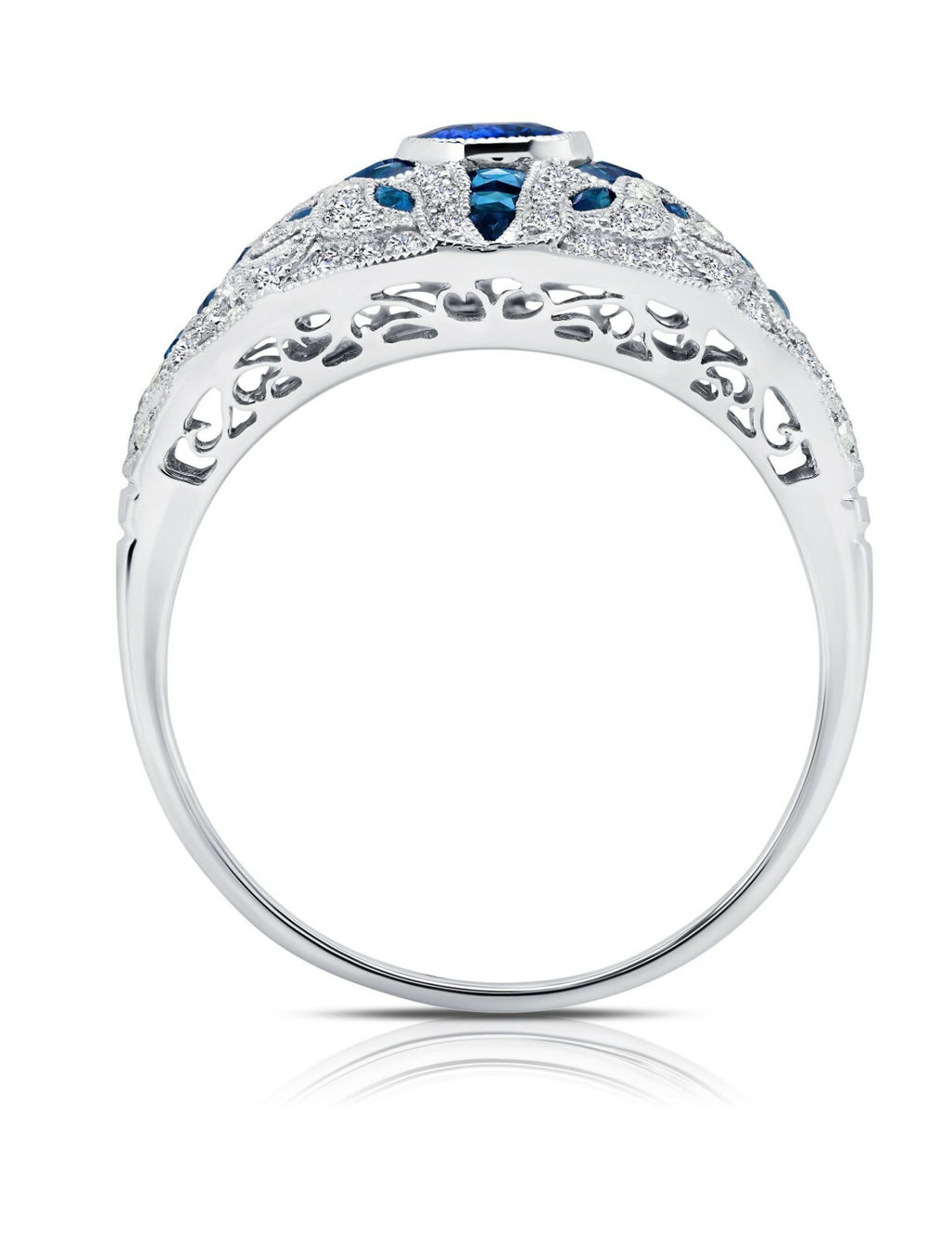 Art Deco Blue Sapphire Diamond Platinum Ring Handmade Antique Inspired 2.53 TCW