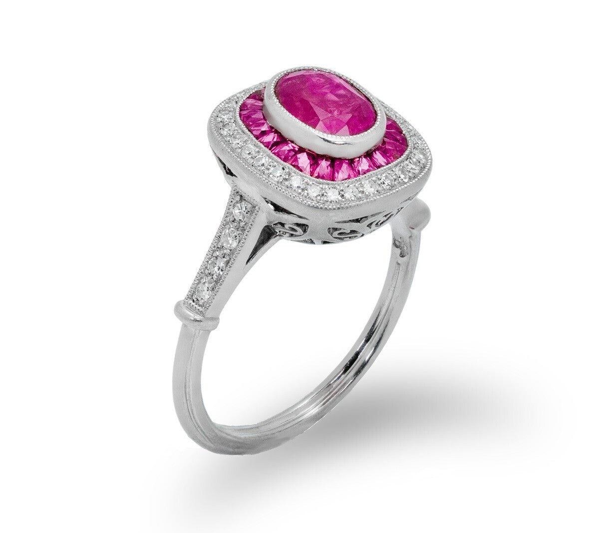 Art Deco Oval Ruby Diamond Platinum Engagement Ring Natural 1.87 CTW Certified