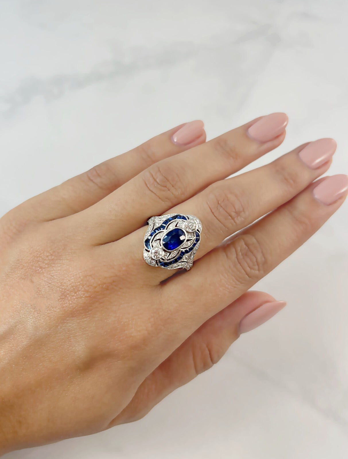 Art Deco Sapphire Diamond Platinum Ring Old Mine European Cut Natural 1.59 CTW