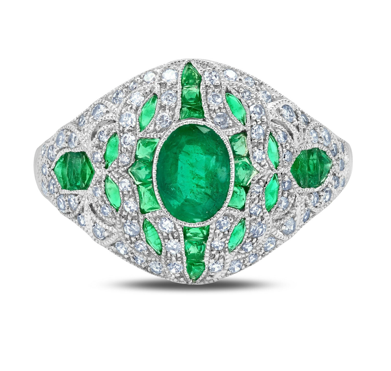 Platinum Diamond Emerald Ring Art Deco 2.49 CTW Natural