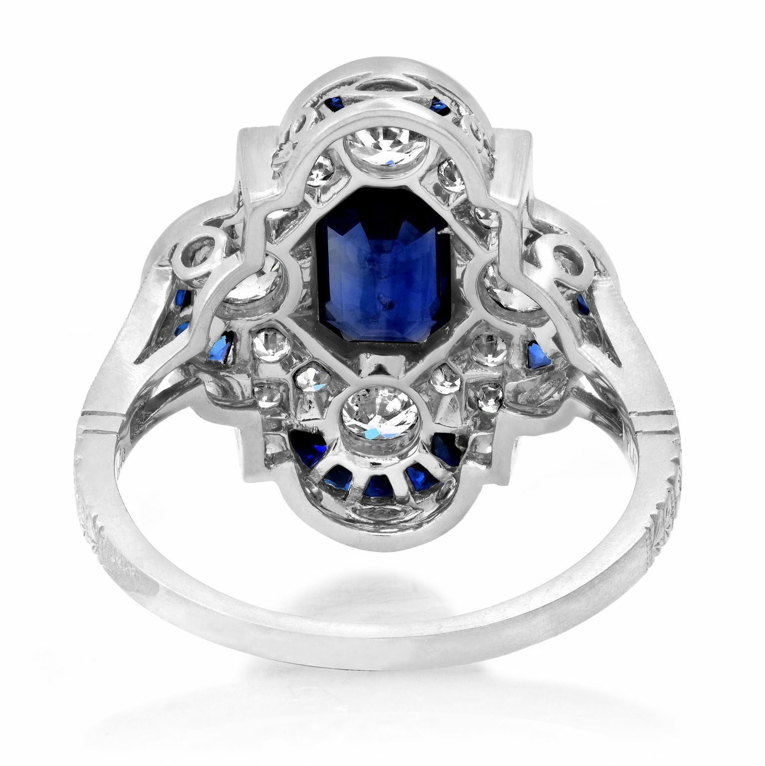 Blue Sapphire Diamond Platinum Ring Art Deco Style Natural 2.38 TCW Emerald Cut