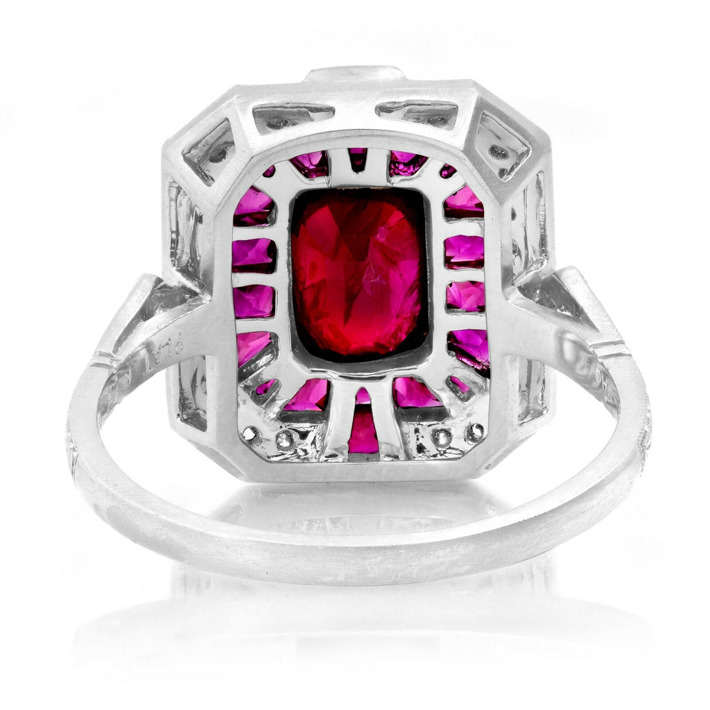 Cushion Ruby Diamond Platinum Ring Art Deco Natural 2.57 TCW