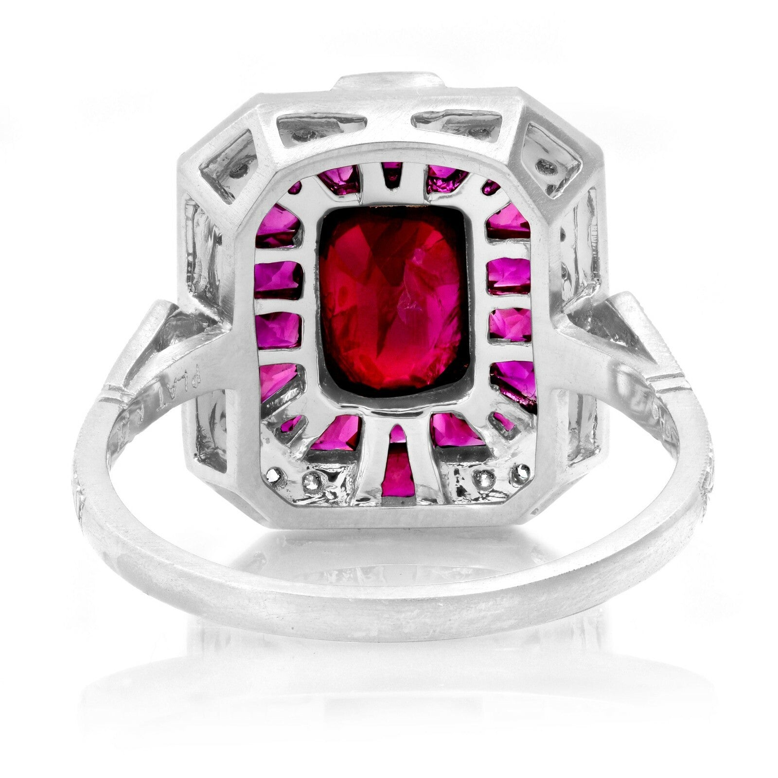 Cushion Ruby Diamond Platinum Ring Art Deco Natural 2.57 TCW