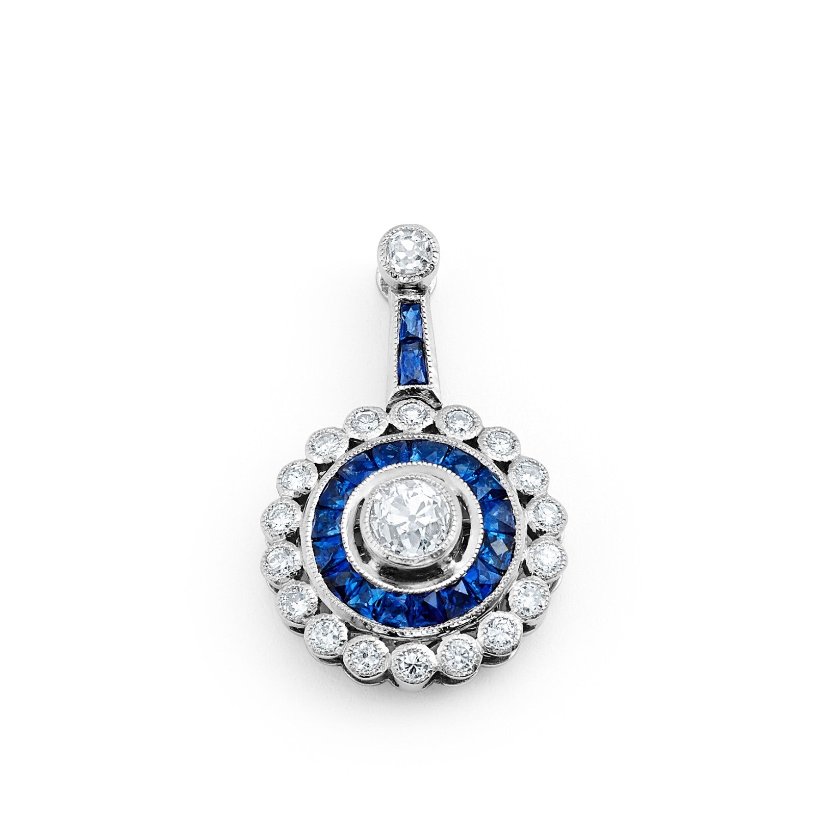 Blue Sapphire Diamond Platinum Pendant Necklace Art Deco Natural 1.27TCW