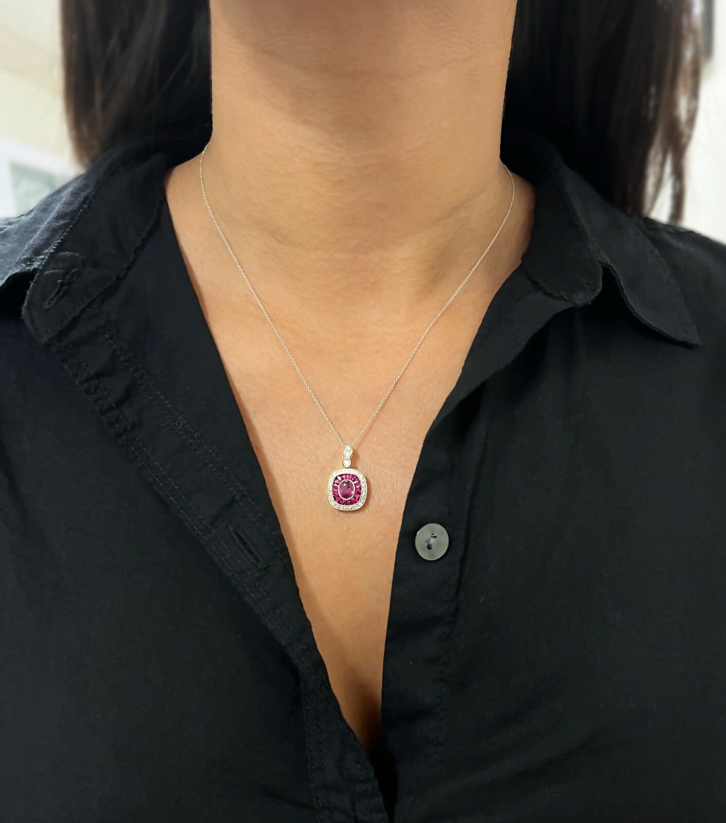 Diamond Ruby Platinum Pendant Necklace Art Deco Certified Natural French Cut