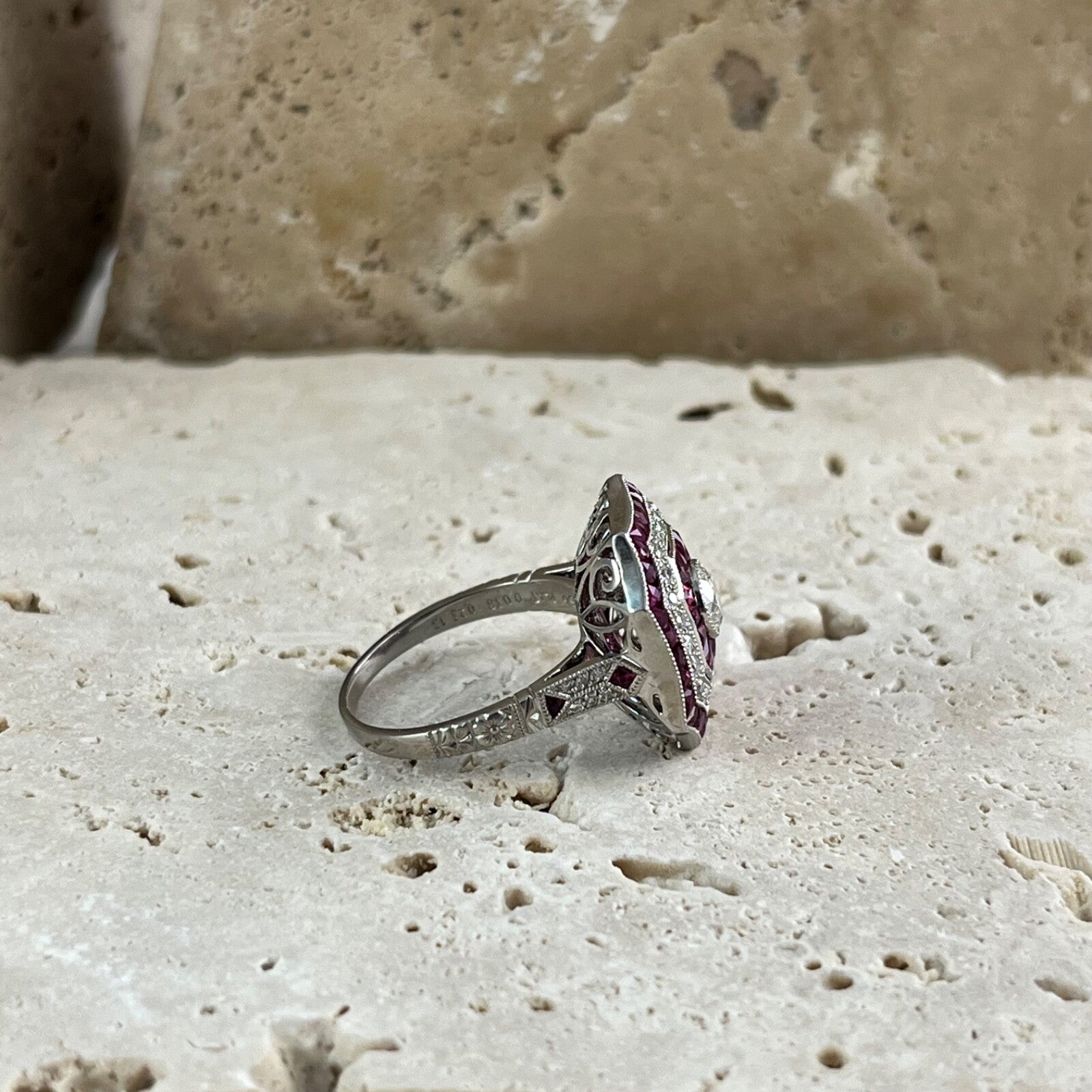 Diamond Ruby Platinum Engagement Ring Art Deco Natural 2.18 TCW Antique Inspired