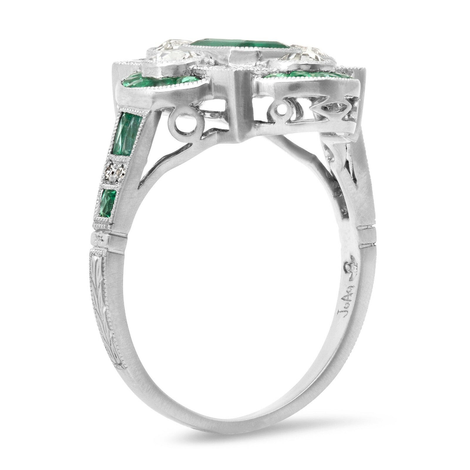 Art Deco Emerald Platinum Diamond Ring Antique Design Certified Natural