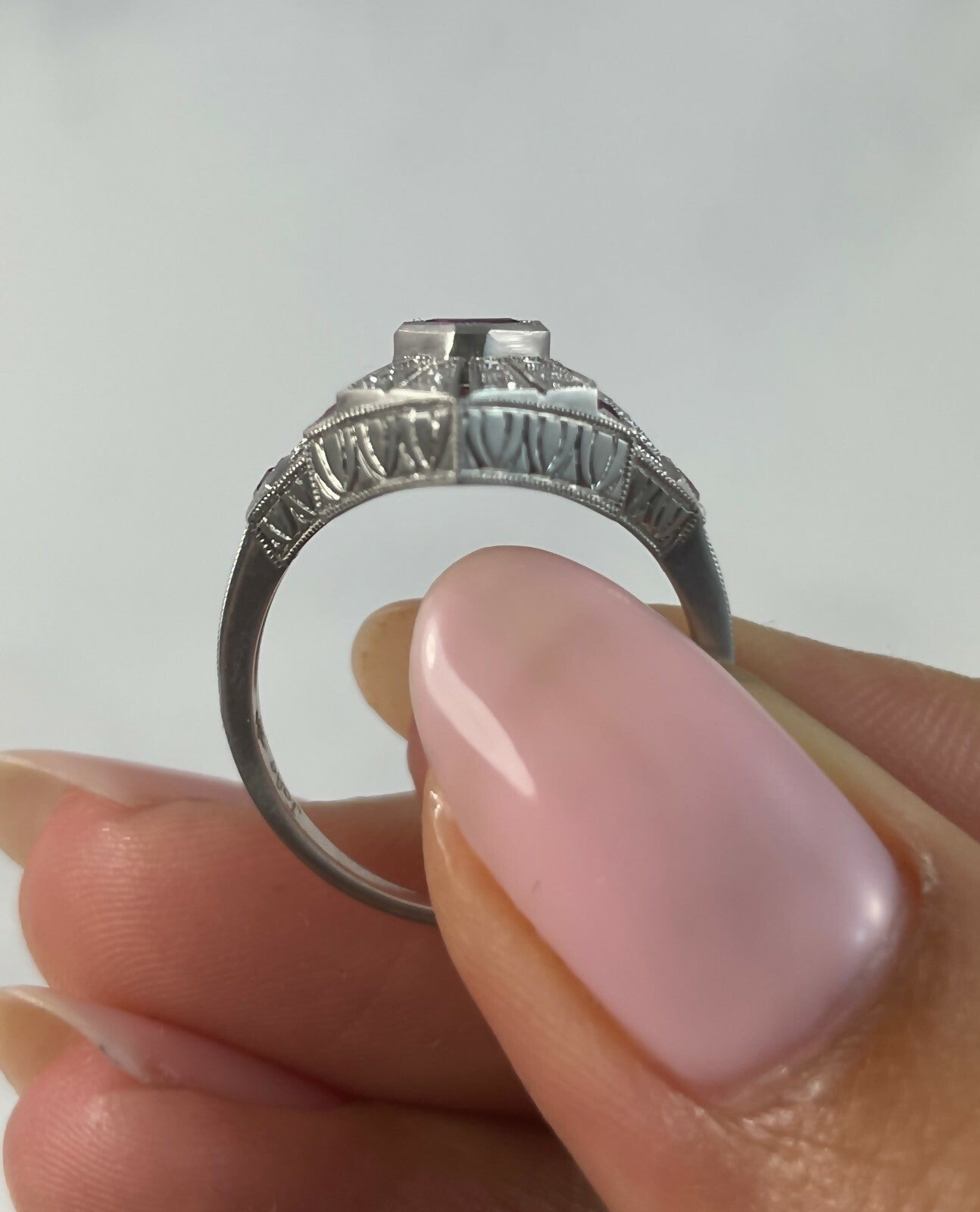 Princess Ruby Diamond Platinum Ring Art Deco Cocktail Vintage Antique Handmade