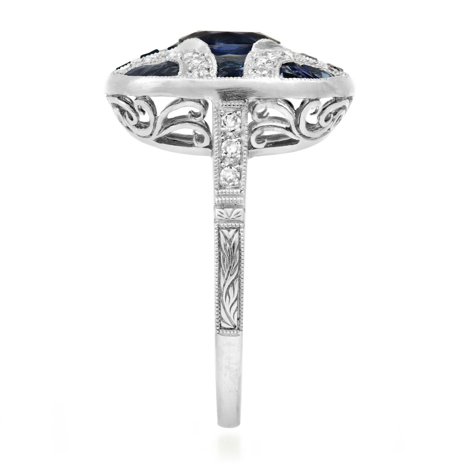 Blue Sapphire Diamond Platinum Ring Art Deco 2.33 TCW Natural Oval Cut Handmade