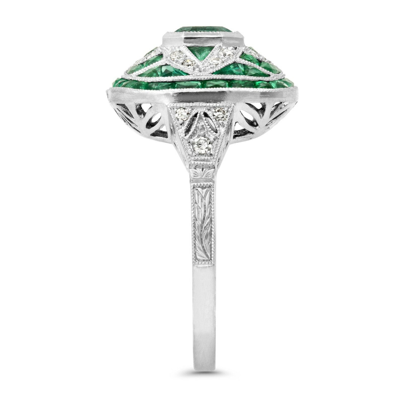 Art Deco Diamond Emerald Platinum Ring Certified Natural 1.74 CTW