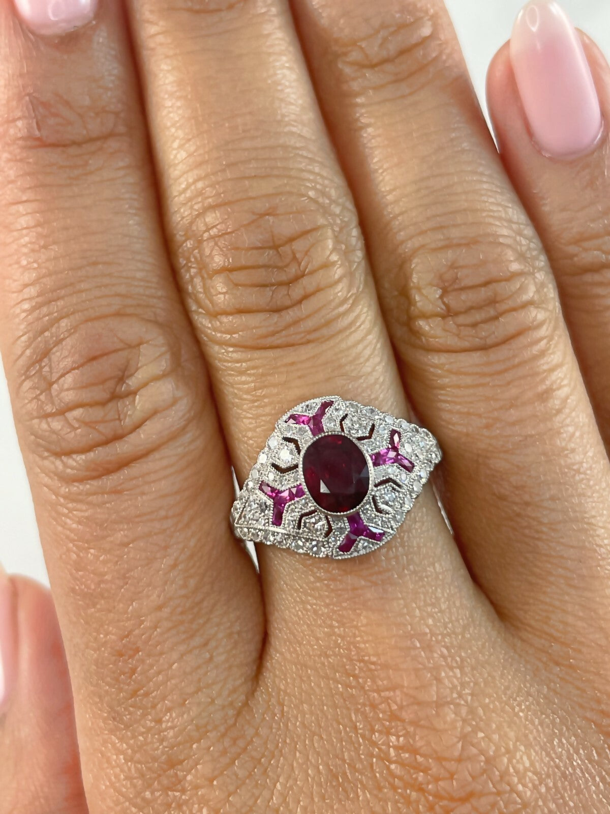 Ruby Diamond Platinum Engagement Ring Art Deco Natural 1.46 TCW Certified