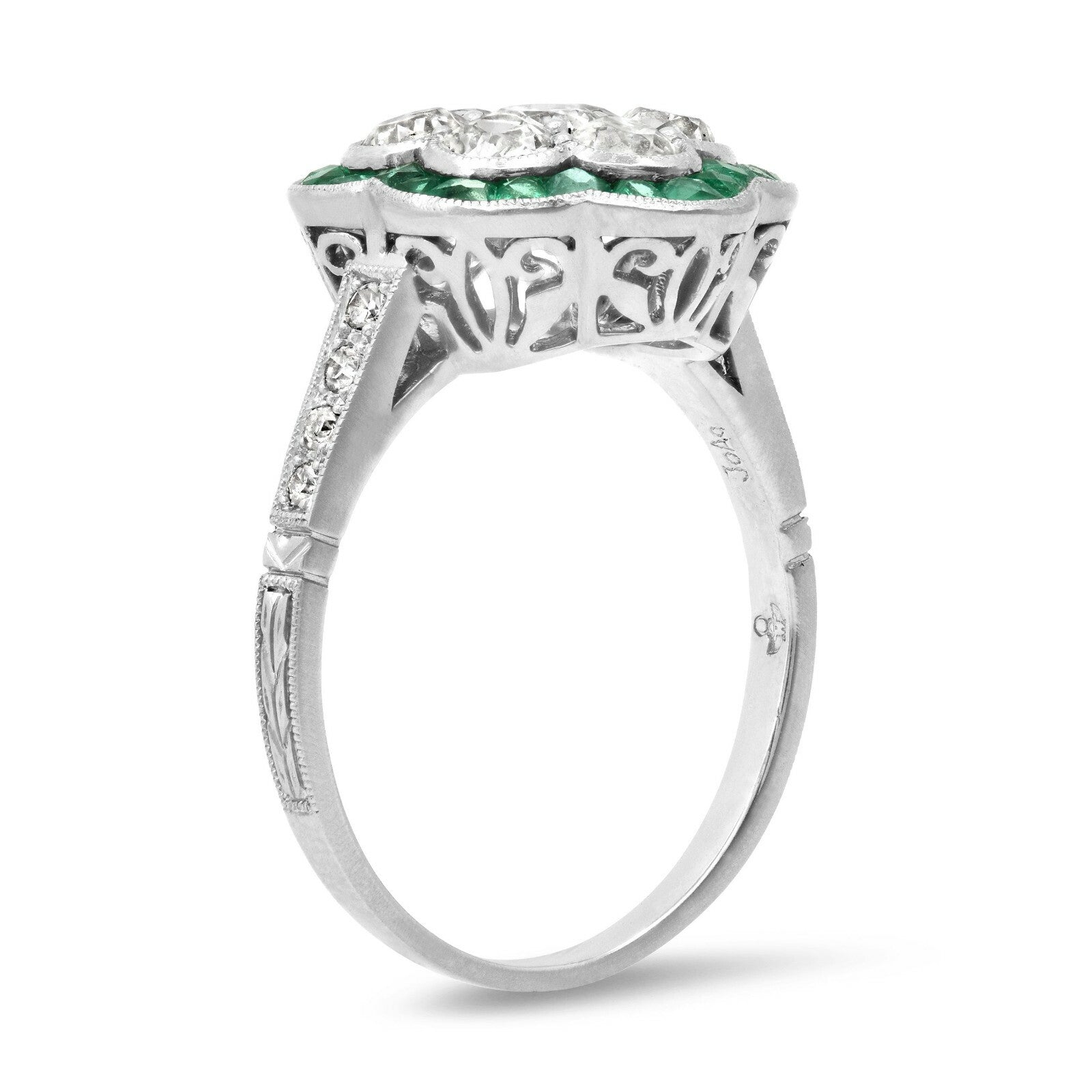 Diamond Emerald Platinum Flower Ring Art Deco Cocktail Handmade Natural 1.60 CTW