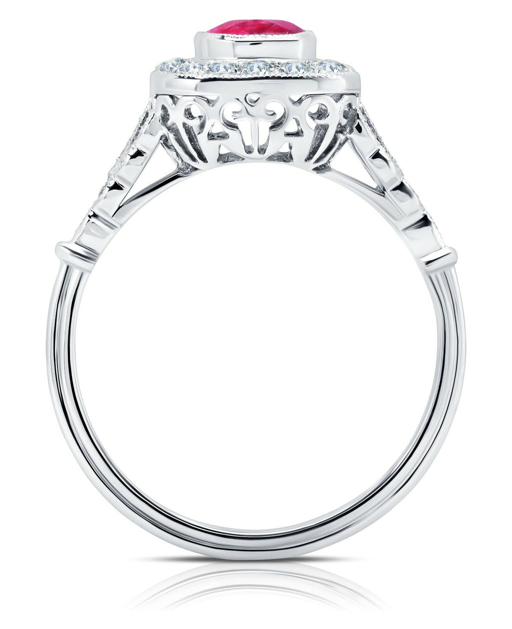 Ruby Diamond Platinum Engagement Ring Art Deco Handmade Vintage Antique Finish