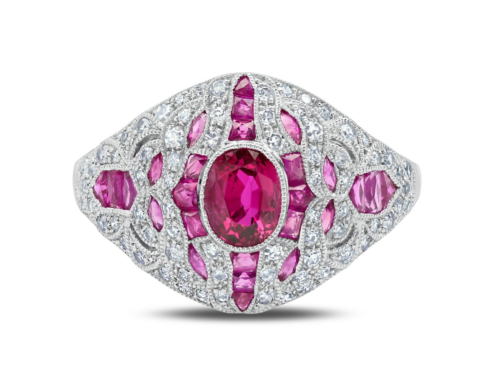Ruby Diamond Ring Platinum Cocktail Art Deco Vintage Antique Style Handmade