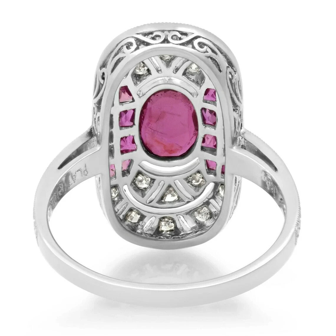 Art Deco Oval Ruby Diamond Platinum Ring Natural 1.66 CTW Cocktail Anniversary