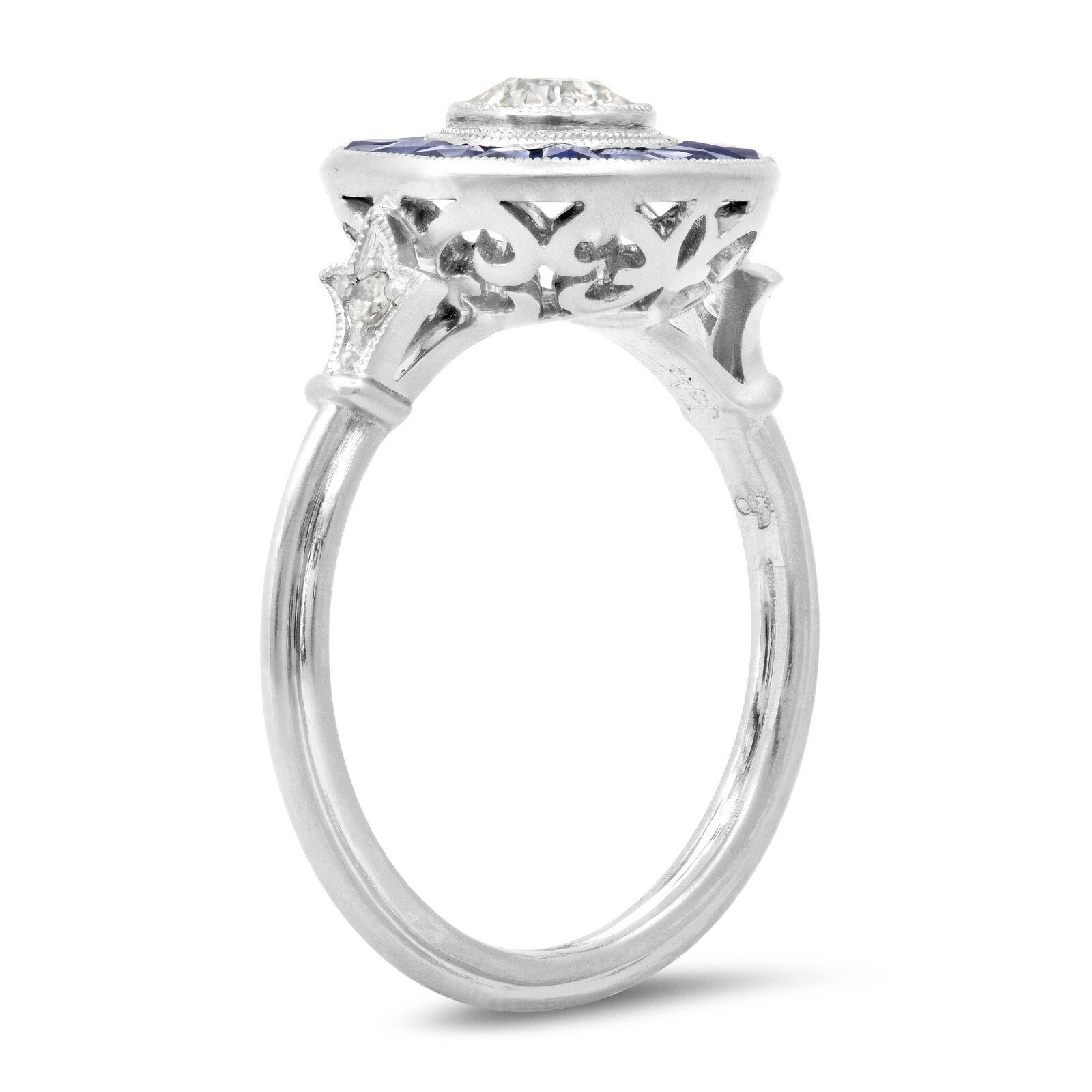 Diamond Blue Sapphire Platinum Engagement Ring Art Deco Natural 2.20 CTW
