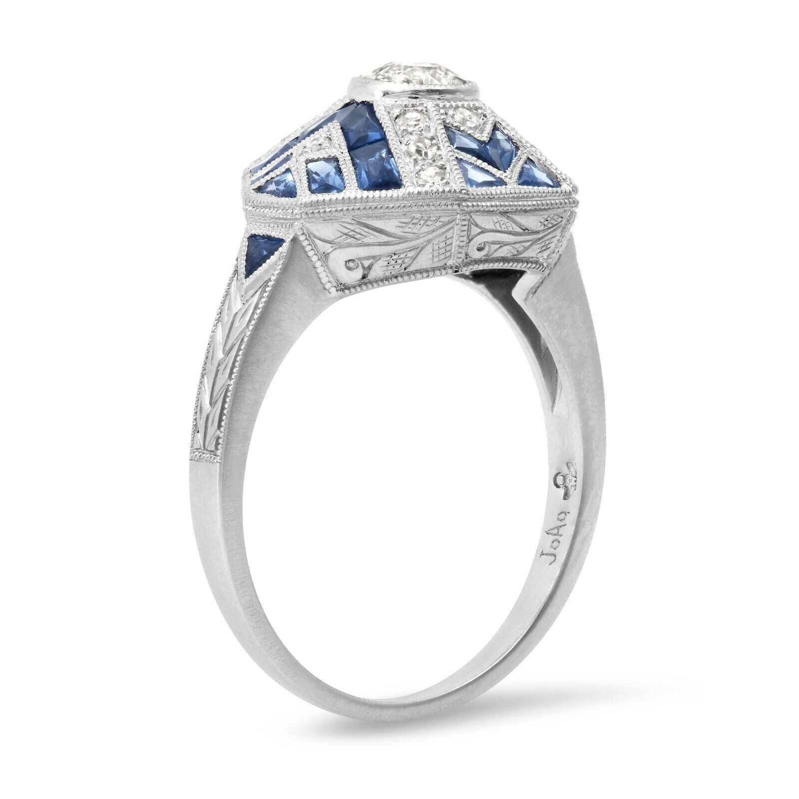Art Deco Diamond Sapphire Platinum Ring Natural Handmade Certified 1.75 CTW