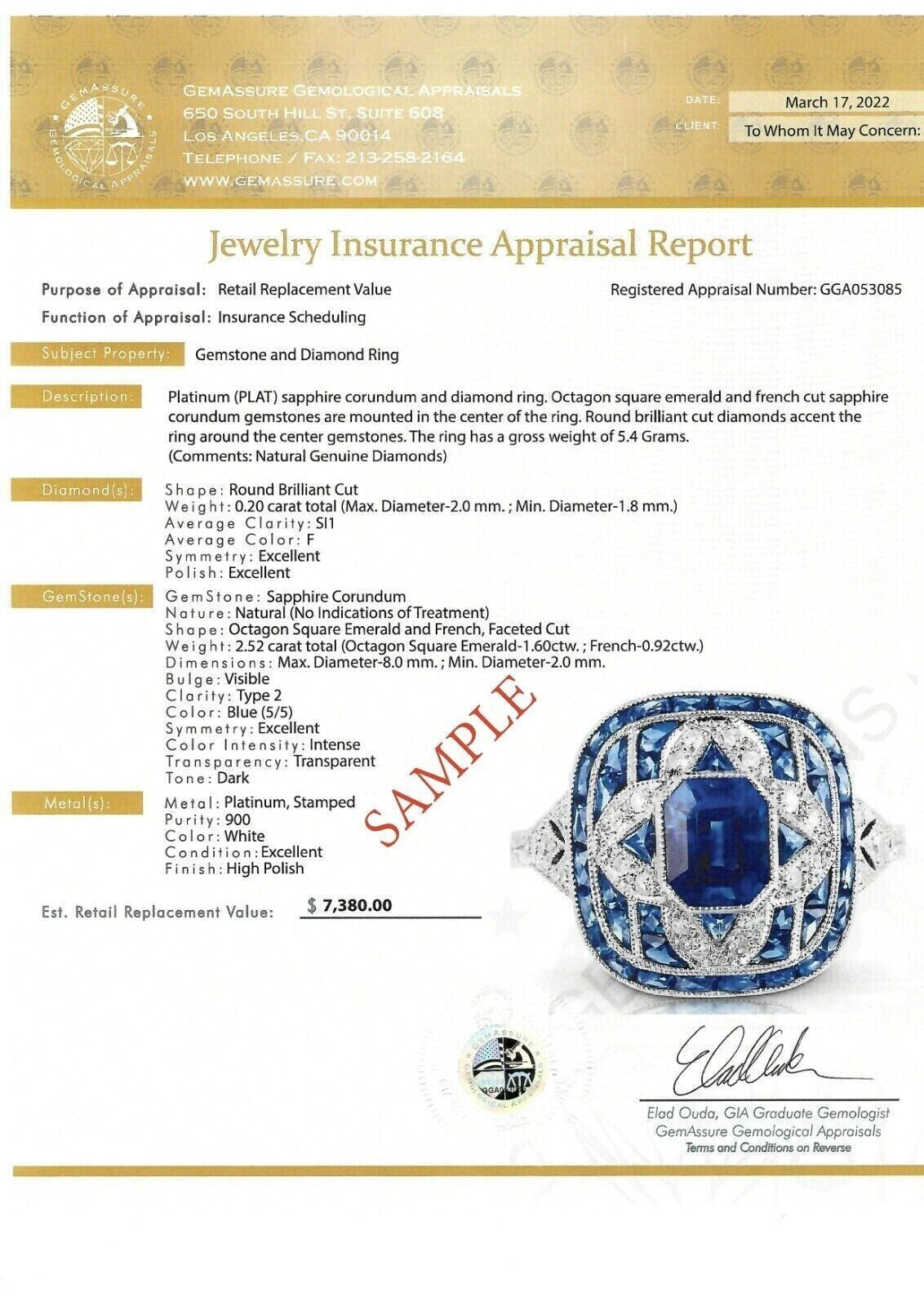 Art Deco Blue Sapphire Old Mine Diamond Engagement Ring Platinum European 2.28CT