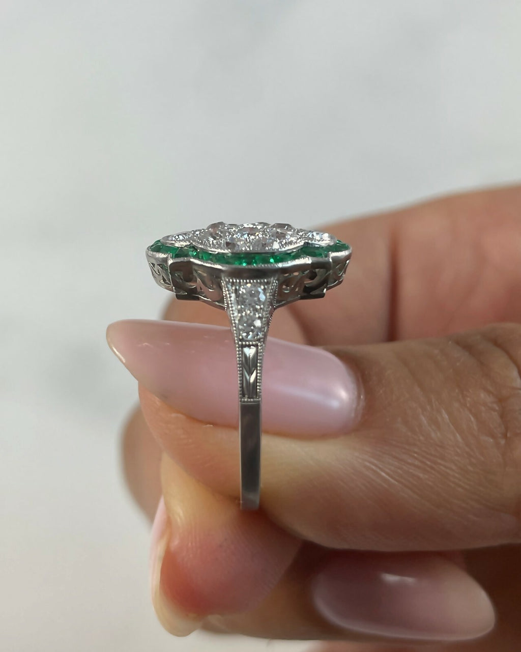 Platinum Diamond Emerald Ring Art Deco Antique Estate Natural Certified 1.17 TCW