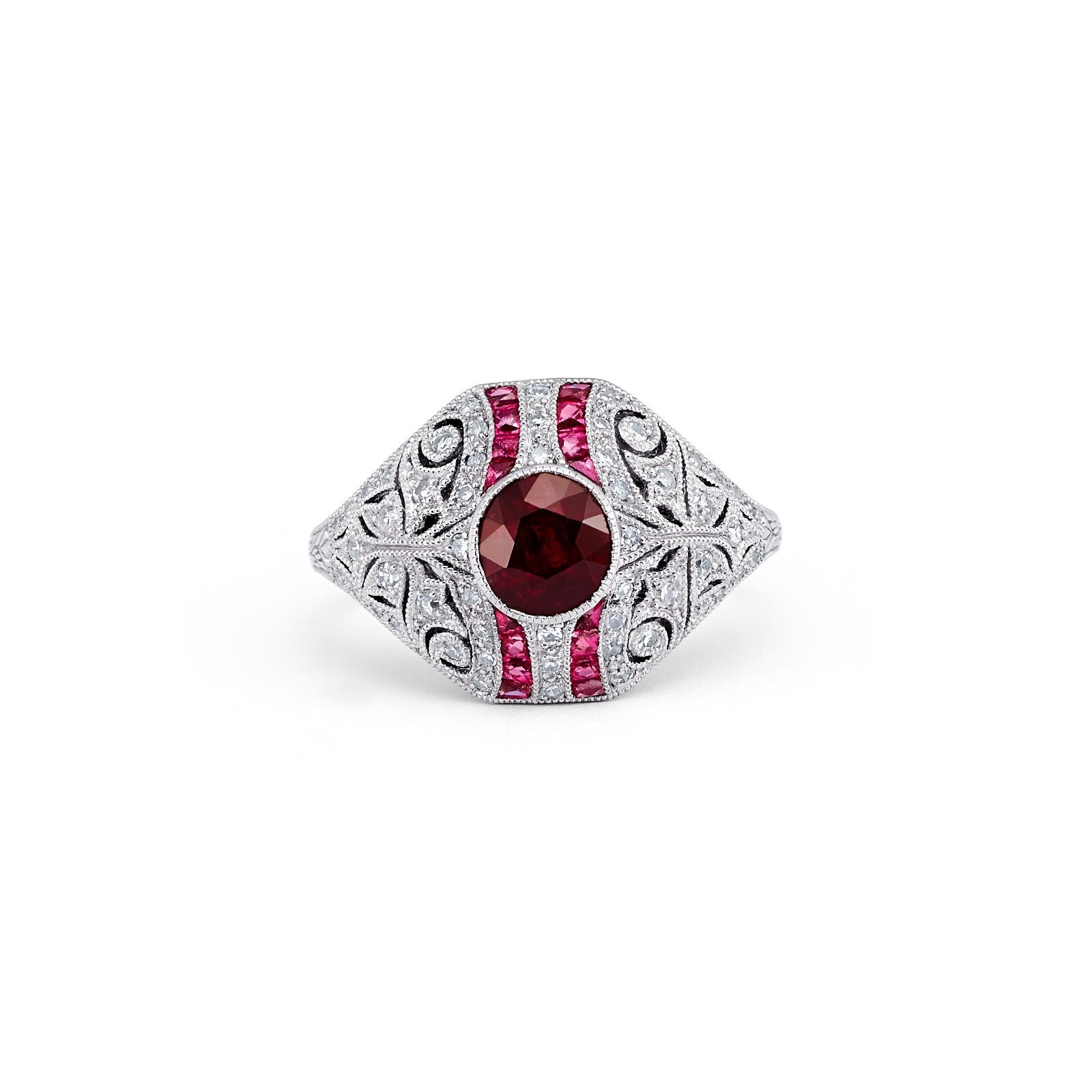 GIA Ruby Diamond Art Deco Platinum Ring Natural NO HEAT Estate Antique Inspired