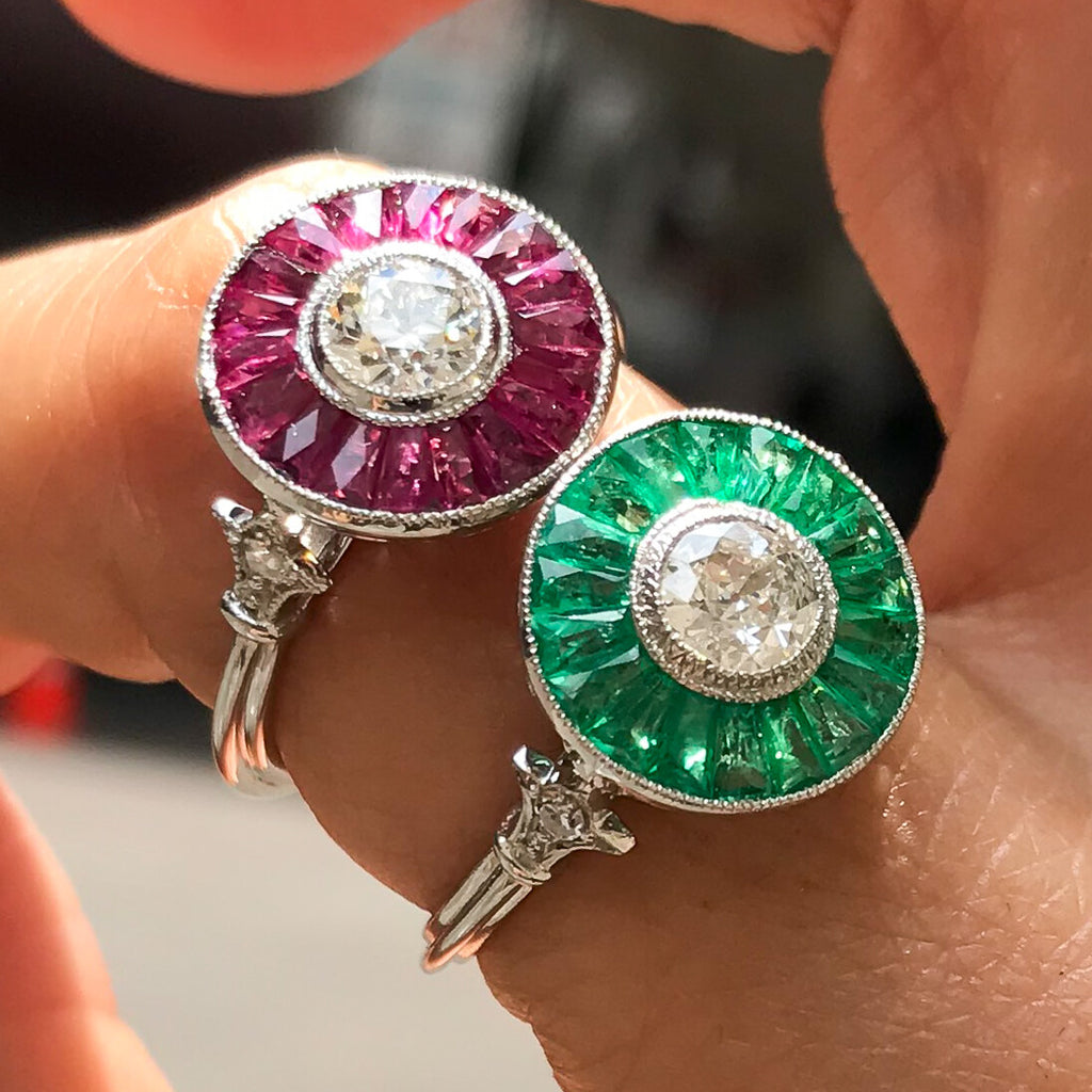 Diamond And Emerald Platinum Engagement Ring Art Deco Natural Handmade 2.20 CTW