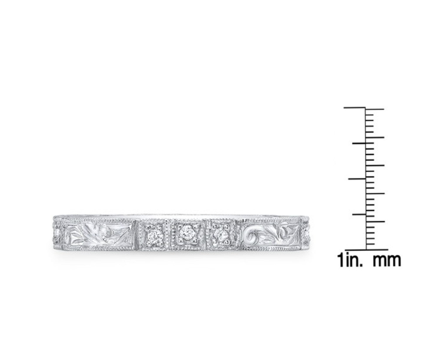 14K White Gold Diamond Wedding Band Ring Paisley Hand Engraved Natural 0.10 CT