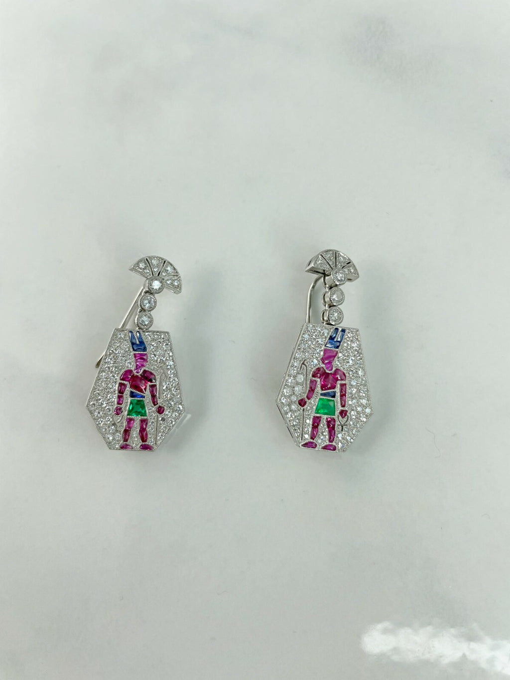 Diamond Egyptian Pharaoh Ankh Platinum Earrings Certified Natural 2.81 TCW Gems