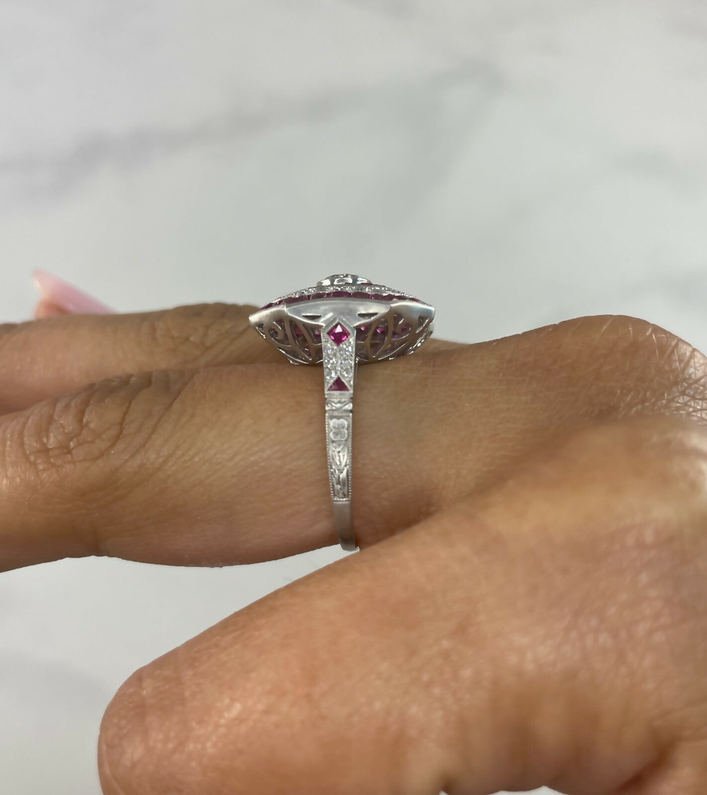 Diamond Ruby Platinum Engagement Ring Art Deco Natural 2.18 TCW Antique Inspired
