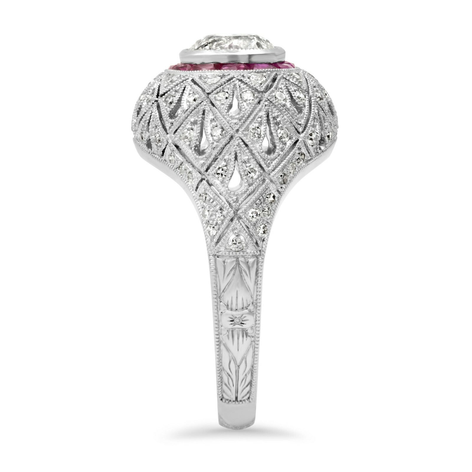 Platinum Diamond Ruby Ring Art Deco Inspired Natural 1.74 TCW