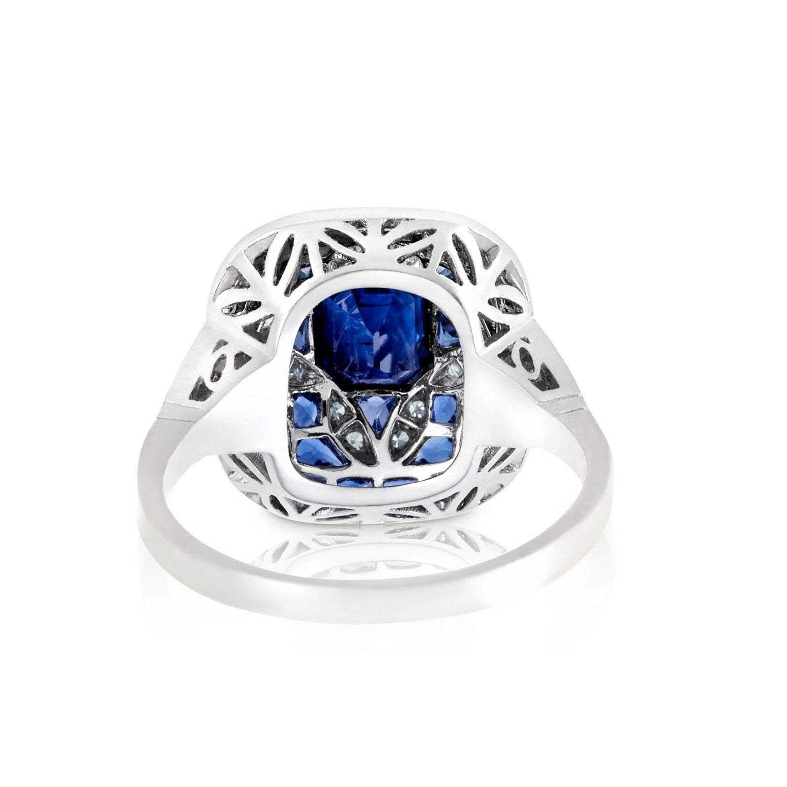 Art Deco Blue Sapphire Old Mine Diamond Engagement Ring Platinum European 2.28CT