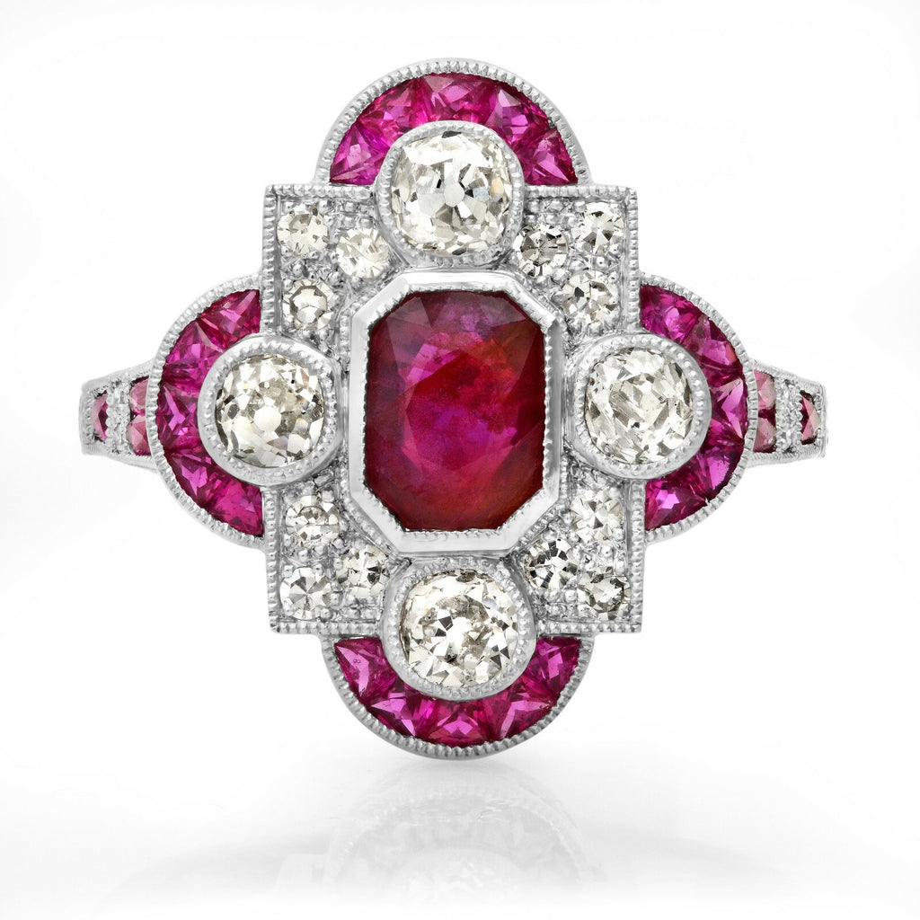 Ruby Diamond Platinum Ring Art Deco Antique Estate Finish Certified Natural