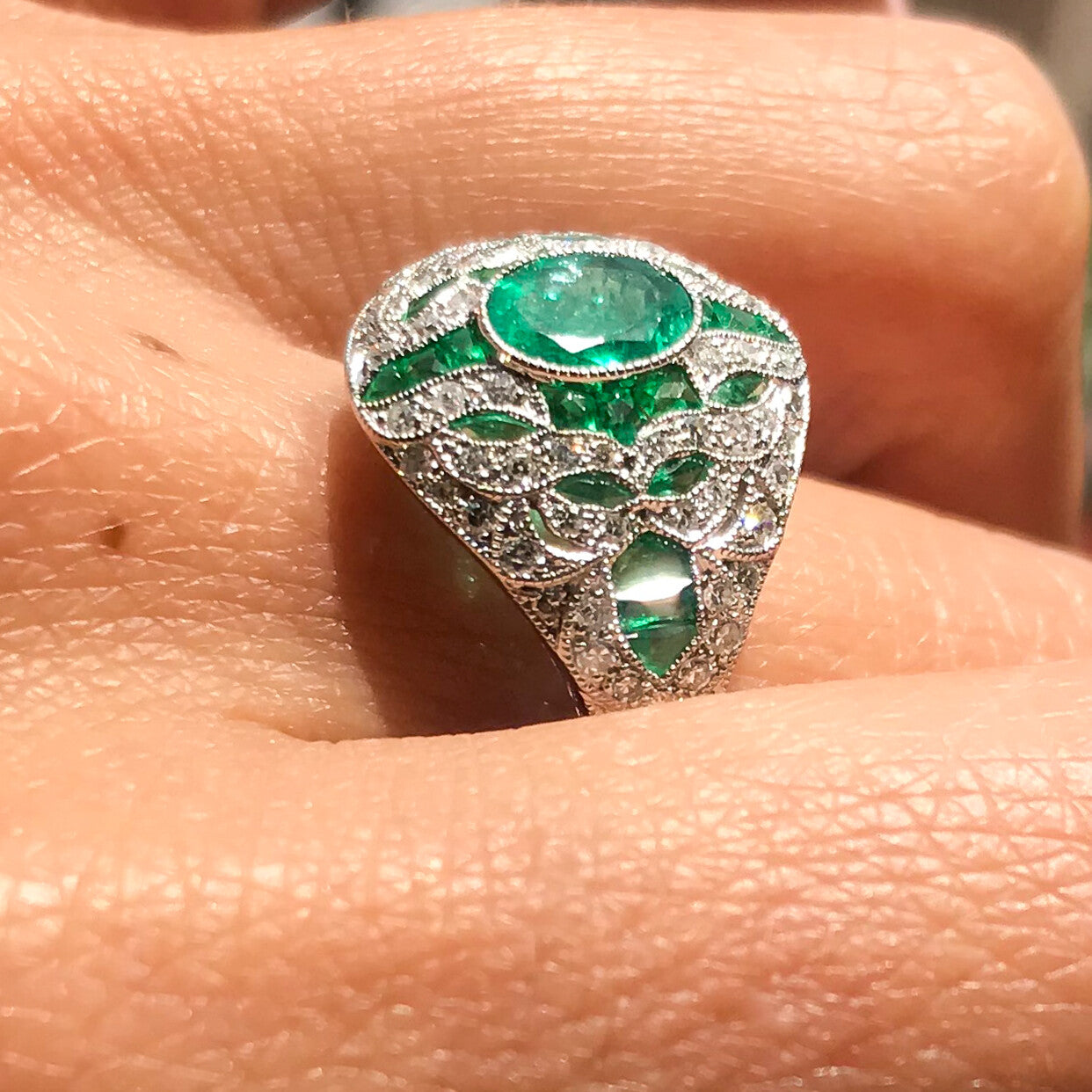 Platinum Diamond Emerald Ring Art Deco 2.49 CTW Natural